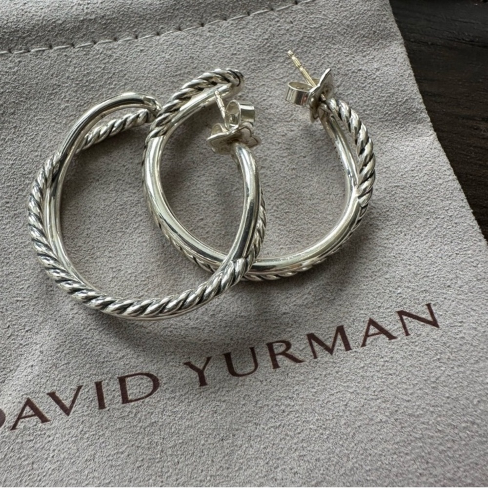David Yurman Silver Hoop Earrings - Picture 2 of 6
